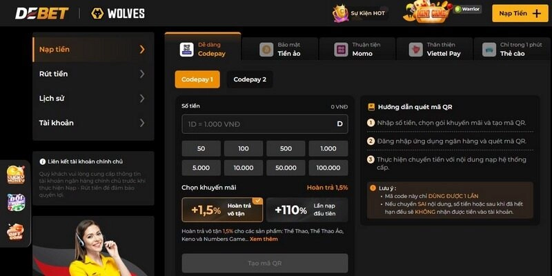 Nạp tiền DEBET thuận lợi cho người chơi