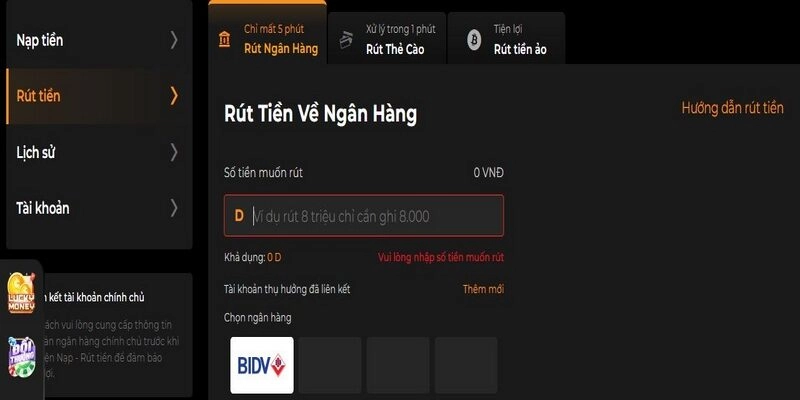 Rút tiền qua kênh ngân hàng chưa đến 5 phút